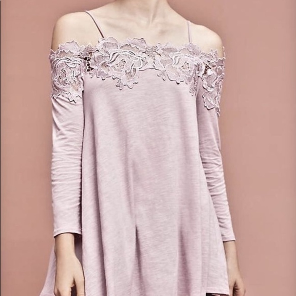 Anthropologie Purple Lace off the shoulder